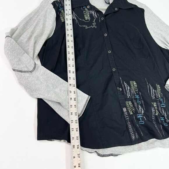 Harley-Davidson Shirt Womens 1X Black & Gray Long-Sleeve Button-Front Logo - Picture 5 of 8